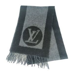 Louis Vuitton Scarf Echarpe Cardiff M72202 Black Gray 75% Wool 75% Angora 25%